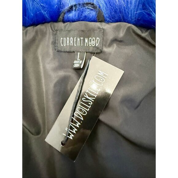 Current Mood Dolls Kill Jewel Of Jersey Faux Fur Rivets Jacket Trench Coat L NWT - Picture 6 of 7